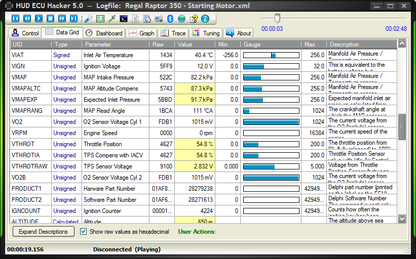 HUD ECU Hacker Screenshot - DataGrid